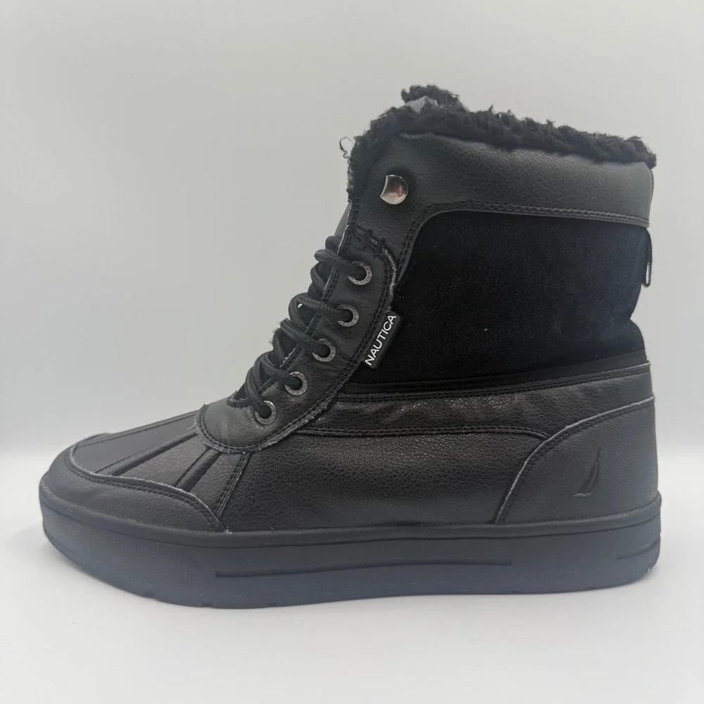 Nautica Lockview Men's Size 9 Duck Boots Faux Fur Lined Winter Black Womens 10.5